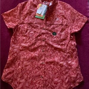 L.L. Bean Red Patterned Short Sleeve Shirt